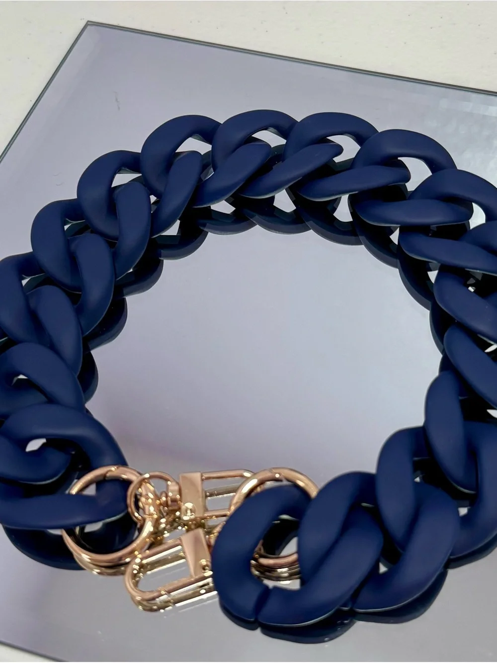 New Acrylic Matt Navy Bag Chain  Holder with Gold Hardware